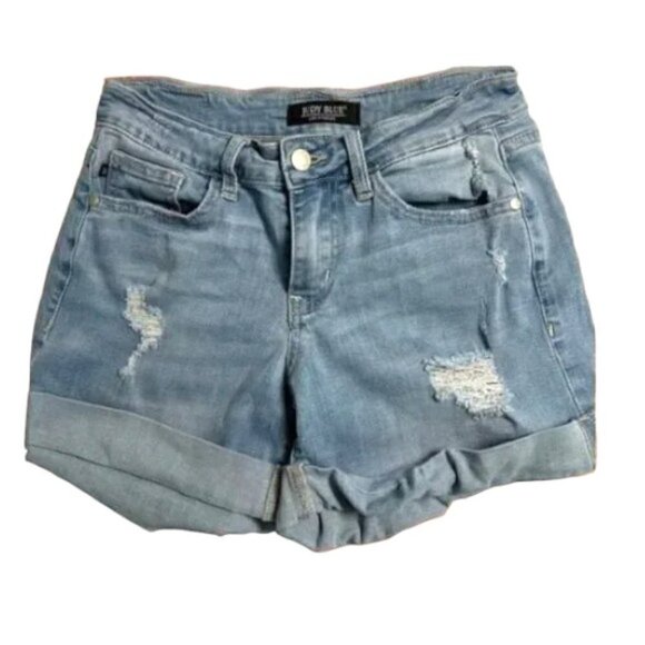 Judy Blue Distressed Denim Stretch Shorts, Size Small - Picture 1 of 12